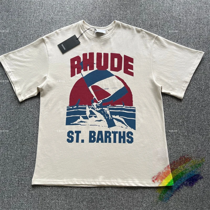 

Vintage RHUDE Sailing Print T Shirts Men Women 1:1 High Quality Oversized Tee Top Summer Style T-shirt