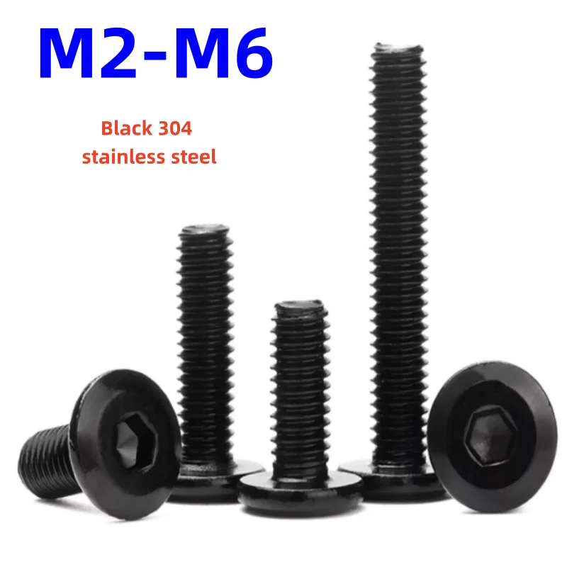 블랙 304 A2-70 알렌 육각 소켓 초박형 플랫 웨이퍼 헤드 나사 볼트 M2-M6 (다운사이드 가구용)