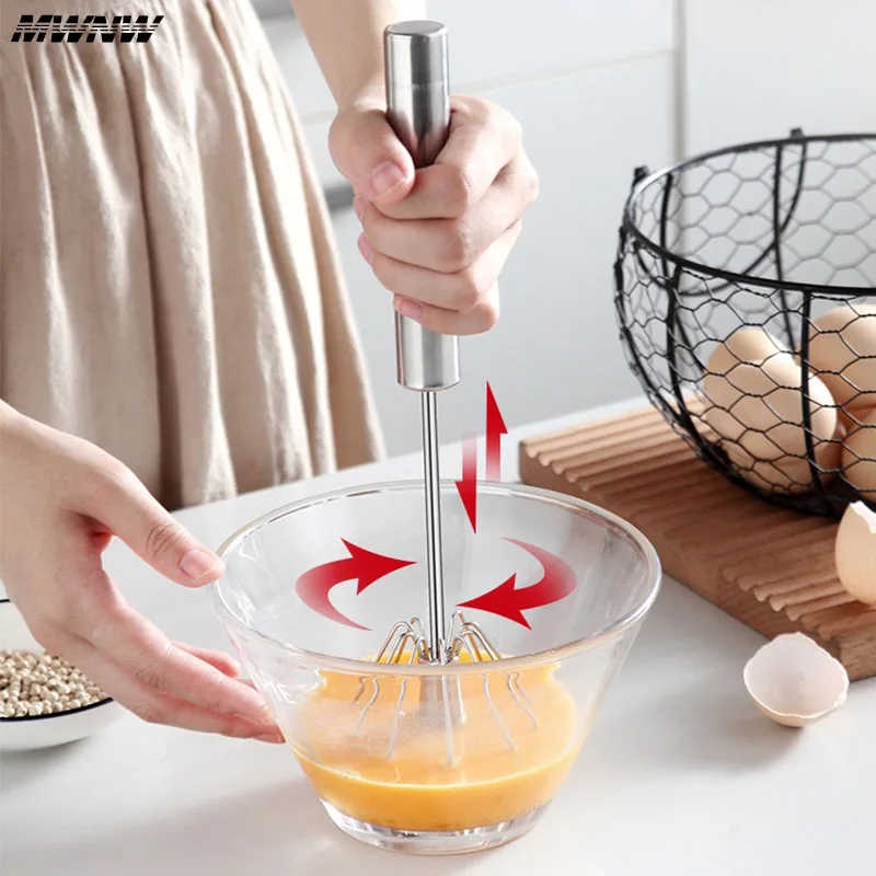 

Household Stainless Steel Semi-automatic Egg Beater Press And Rotate Manual Egg Beater Egg Cream Handheld Whipping Tool