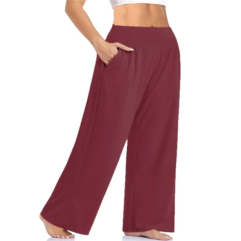 Wide Leg Sleeping Pants Women Pants Office Lady With Pockets Solid Loose Casual Straight Long Trousers