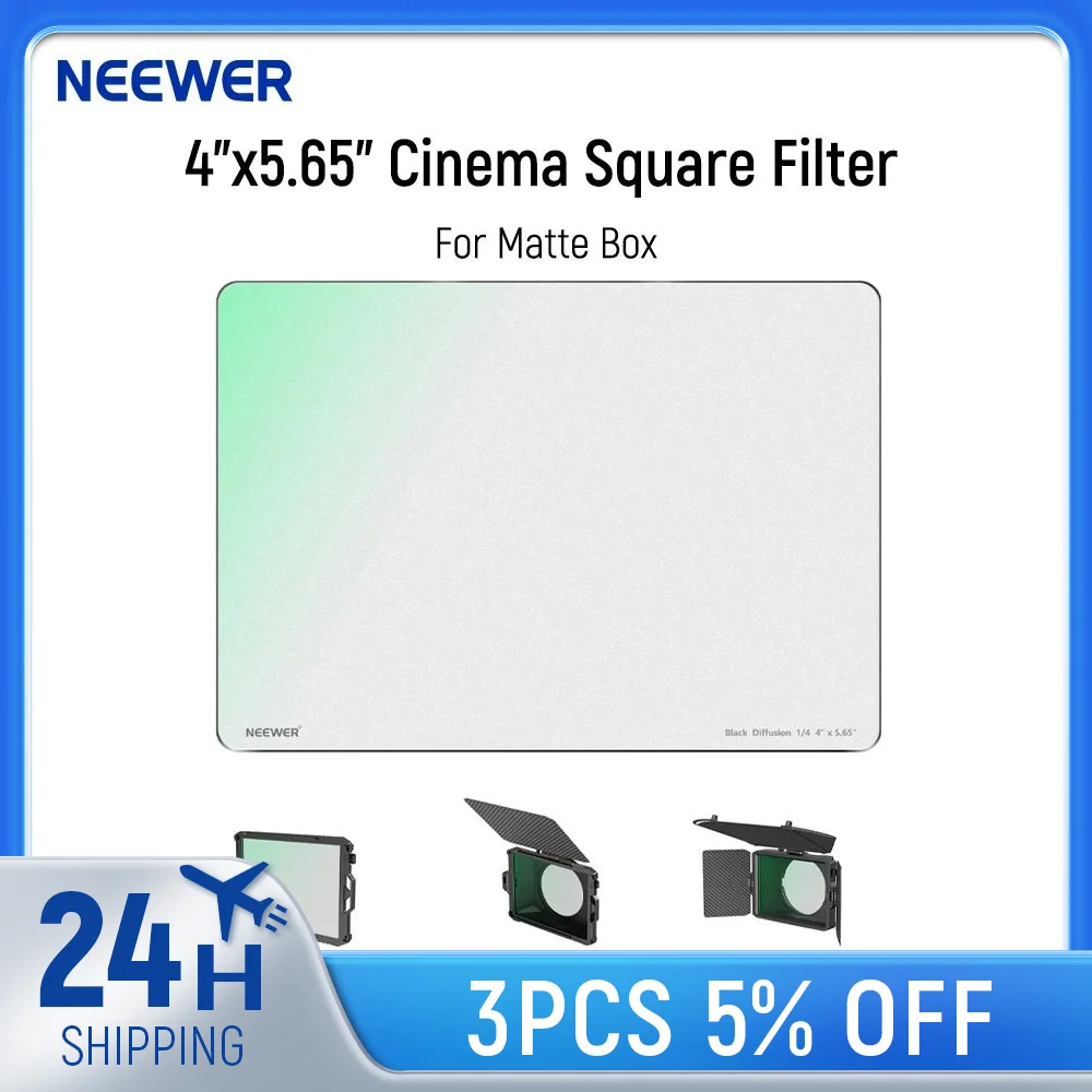 Neewer 1/4 black diffusion cinema square filter camera lens filter photography filter 4"x5.65 with HD optical glass for matte box photo videography