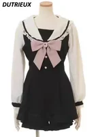 Spring Summer Sweet Lolita Bow Dress Shorts Suit Two-Piece Set Rojita Japanese Sailor Collar Slimming Short Dress for Women - Image 3