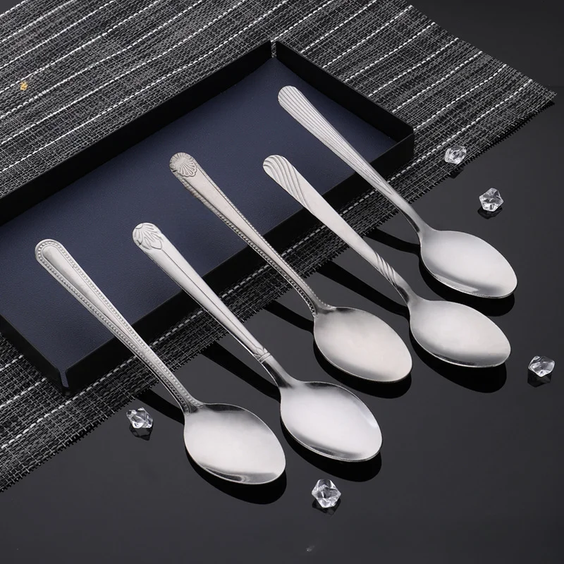 Home Dining Stainless Steel Spoon Student Canteen Meal Spoon Creative Pattern Stainless Steel