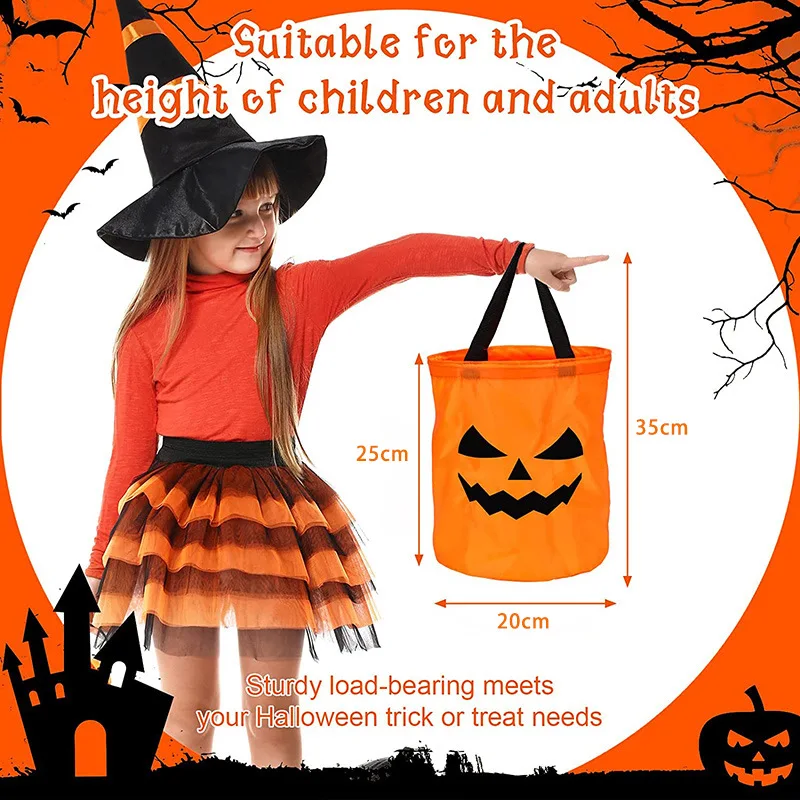 LED Light Halloween Trick or Treat Bucket Pumpkin Candy Bags Collapsible Halloween Basket for Thanksgiving Party Gift Basket