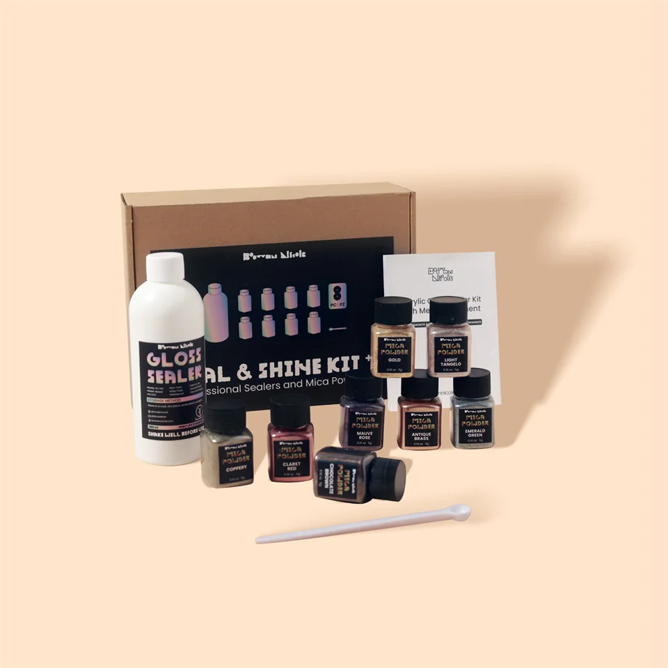 BOOWAN NICOLE Glitter Sealer Varnish & Mica Powder Kit - Water-Based Gloss Finish For Jesmonite, Concrete Crafts