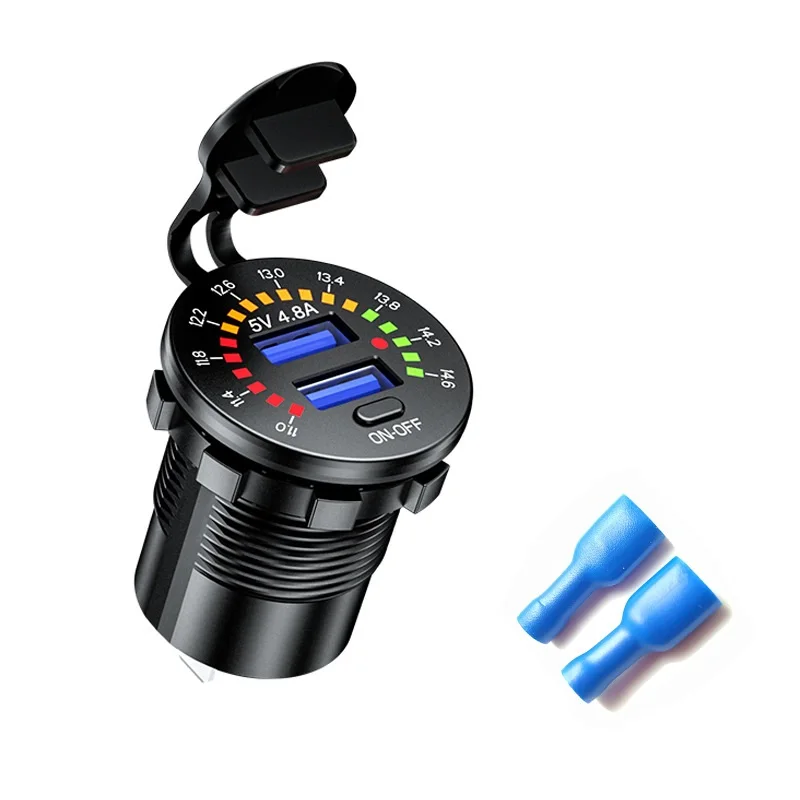 36W Dual USB Fast Charge Car Charger with LED Voltmeter and ON/OFF Switch