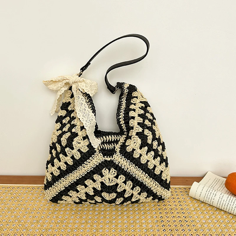 Fashion Straw Women Shoulder Bags Paper Woven Female Handbags Large Capacity Summer Beach Straw Bags Casual Tote Purses