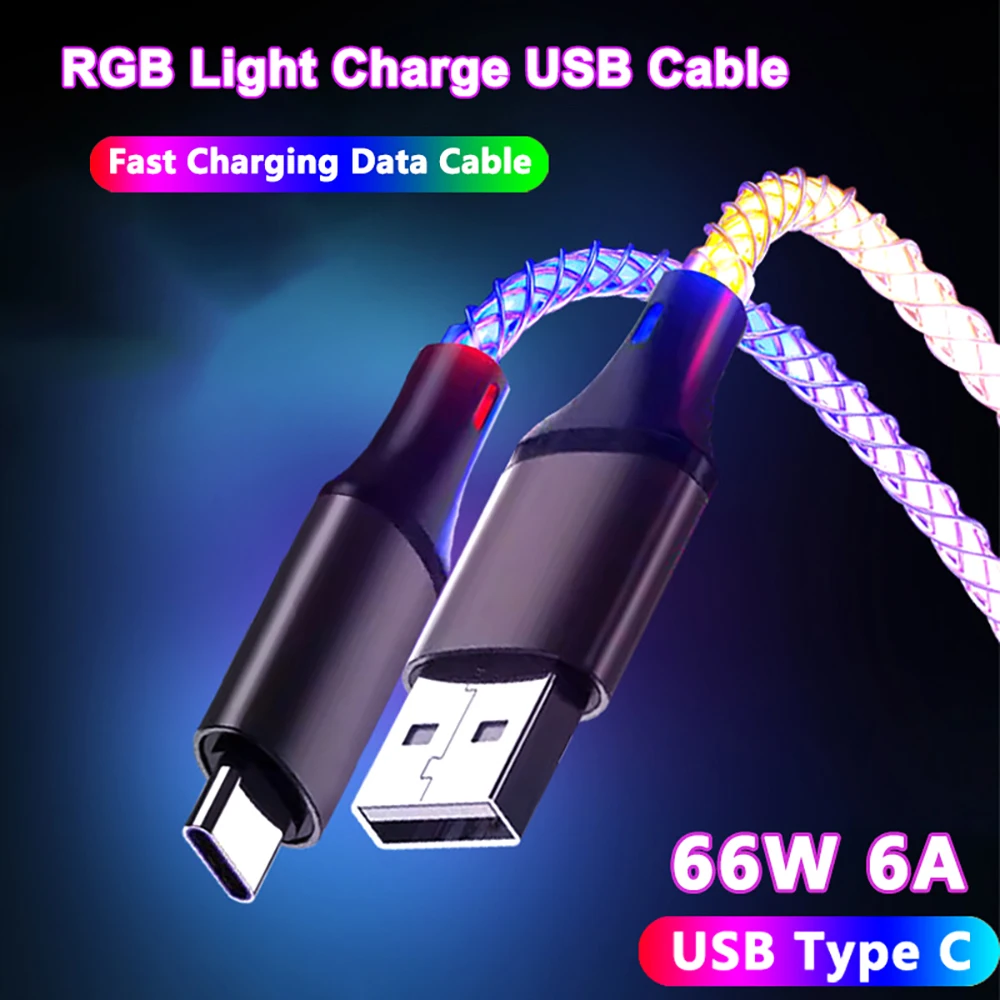 รูปสินค้า สายชาร์จ USB-C สีสันสดใส ชาร์จเร็ว 66W 6A