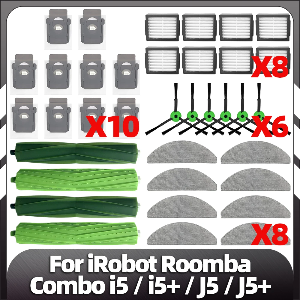 Pièces de rechange pour aspirateur robot iRobot Chlori5/i5 + / j5 / j5 +, brosse latérale principale, filtre HEPA, tampons de vadrouille, sacs à poussière