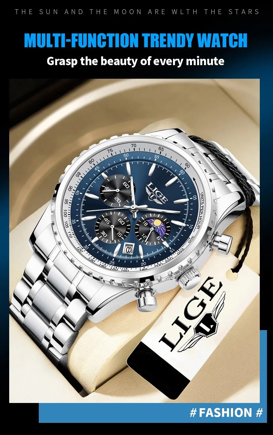 LIGE Chronograph Dial Close-up