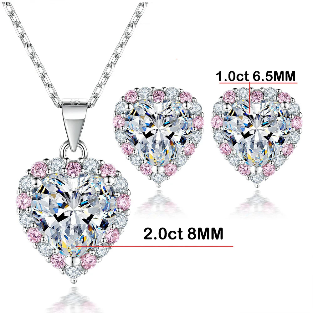 2 Carat Heart shaped Moissanite necklace earring set with certificate passed diamond test, women jewelry gift S925 Silver 1