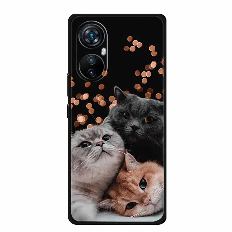 Soft Silicone Painted Cat Cute Phone Case Cover, 6.67'' TPU Coque