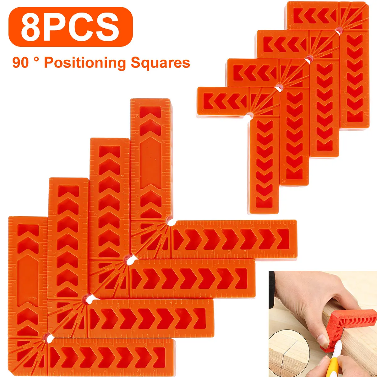 8Pcs 90 Degree Positioning Squares 4/3 Inch Right Angle Clamps Reusable Plastic L Fixing Clamp Woodworking Tools
