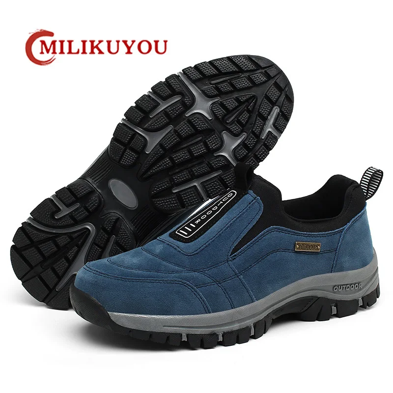 

Мужские зимние кроссовки без шнуровки, брендовые, Повседневная Уличная кожаная обувь, Нескользящие, для скалолазания, охоты, походов