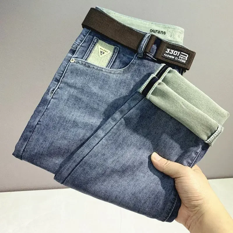 High Quality Harajuku Fashion Men's Casual Denim Jeans Length Straight Street Wear Cargo Designer Stretch Classic Jeans Pants