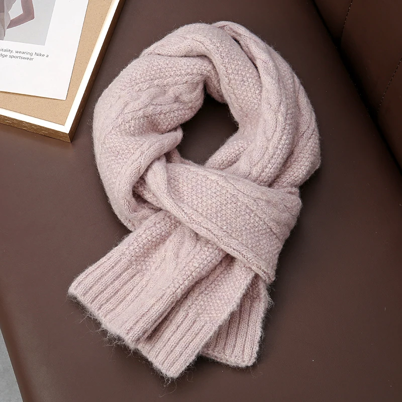 

2023 Solid Braid Long Knitted Women Scarf Skinny Warm Winter Anual Thick Woolen Yarn Shawls and Wraps Bufanda Scarves Foulard