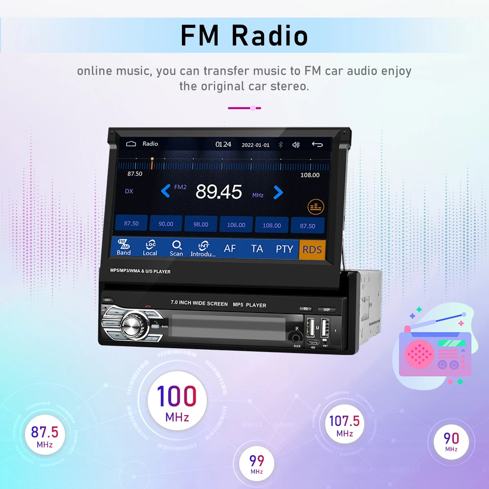 Leekooluu-reproductor Multimedia Universal para coche, pantalla retráctil Manual de 7 pulgadas, 1DIN, Android, Carplay, vídeo, MP5, USB/SD/AUX-IN 4