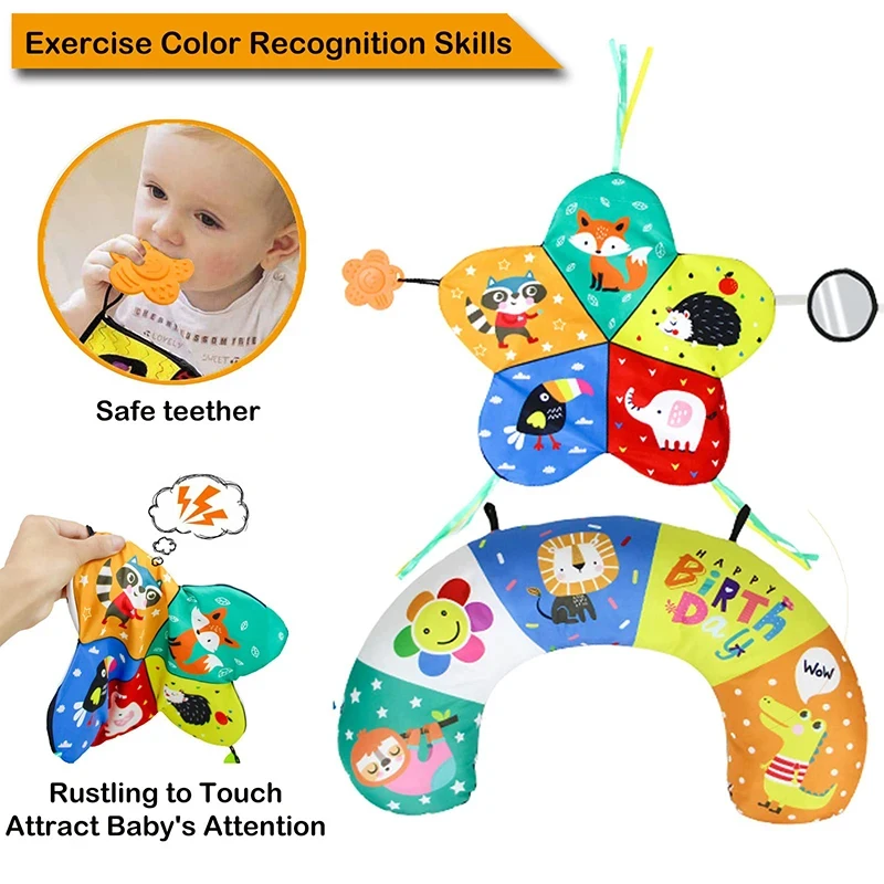 Play mat Tummy Time Mirror Activity for Newborn Babies Sensory Development High Contrast Black and White Toys 0 6 Months