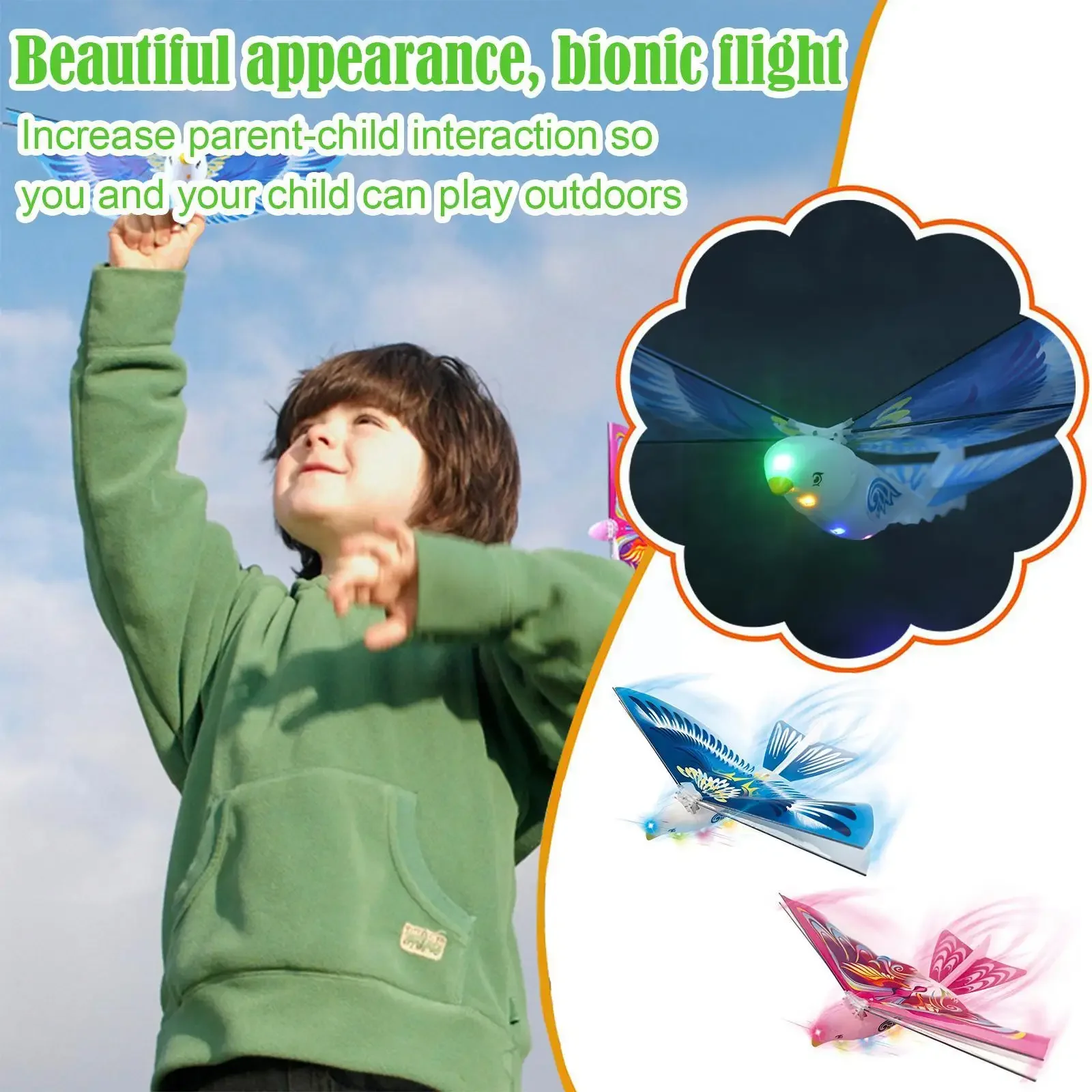 Novelty Light-up Flying Birds Outdoor Sky Birds Flying Toys Led Light-up Electric Toys Birds Throwing Hovering Kids Outdoor Toys 3