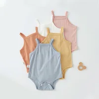 Suspenders Bodysuits Summer Baby Vest Thin Newborn Pure Cotton Baby Unisex Square Collar Fashion Solid Color Sleeveless Rompers 1