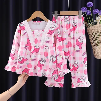 Anime Sanrio Hello Kitty Pajamas Child Girls Kuromi My Melody Cinnamoroll Cartoon Sleepwear Long Sleeved Thin Princess Home Wear Anime Sanrio Hello Kitty Pajamas Child Girls Kuromi My Melody Cinnamoroll Cartoon Sleepwear Long Sleeved Thin.jpg