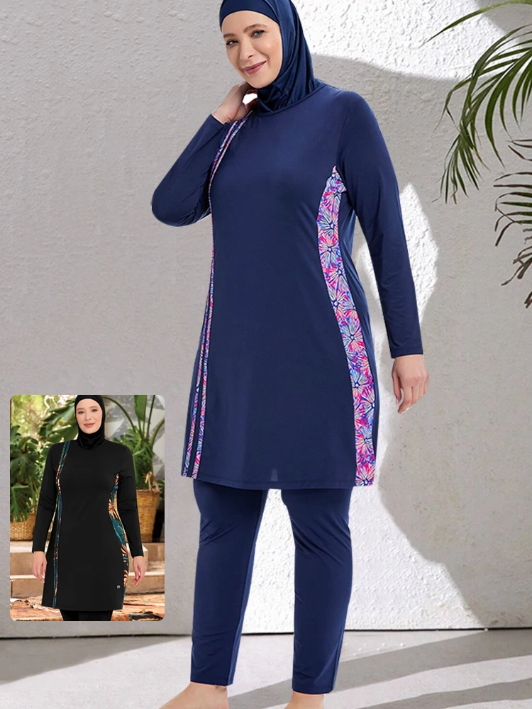 Muslim Swimwear 3PCS Thin Style Sporty Femmes Women Modest Swimsuit Bathing Suit Hijab Top Pant No built-in Bra