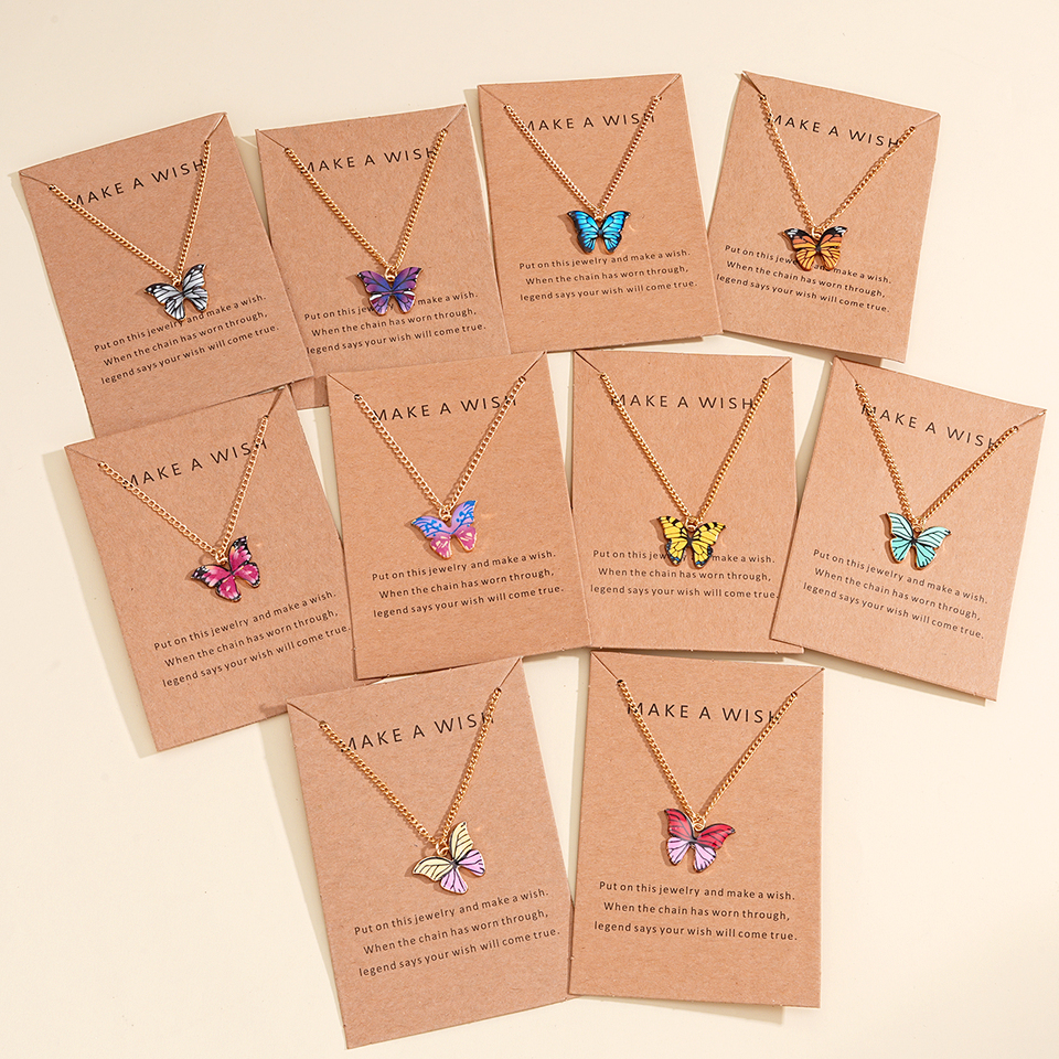 10 Pcs Fashion Butterfly Necklaces For Women Boho Vintage Colorful Simple Pendant Choker Chain 2024 New Jewelry Gifts Wholesale