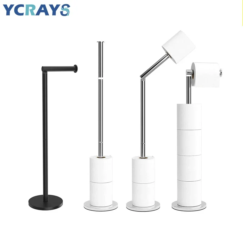 

YCRAYS Black Foldable Toilet Paper Holder Floor Stand Bath Towel Rack Bathroom Product Tissue Roll Organizer Dispenser Storage