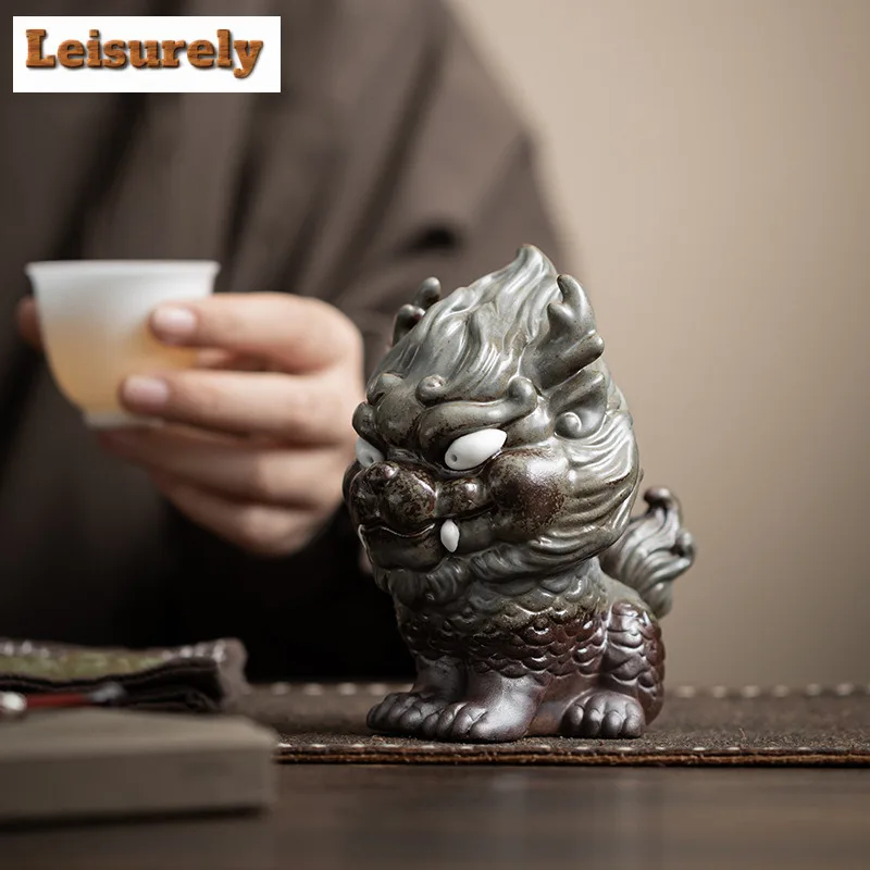 Old Rock Mud Fortune Kirin Tea Pet Retro Tea Spirit Tea Figurine Play Toys Tea Statue Ornaments Can Be Raised Craftsmanship Gift
