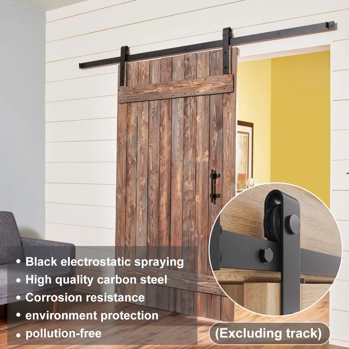 Black Carbon Steel Sliding Barn Door Hardware Kit for Cabinets