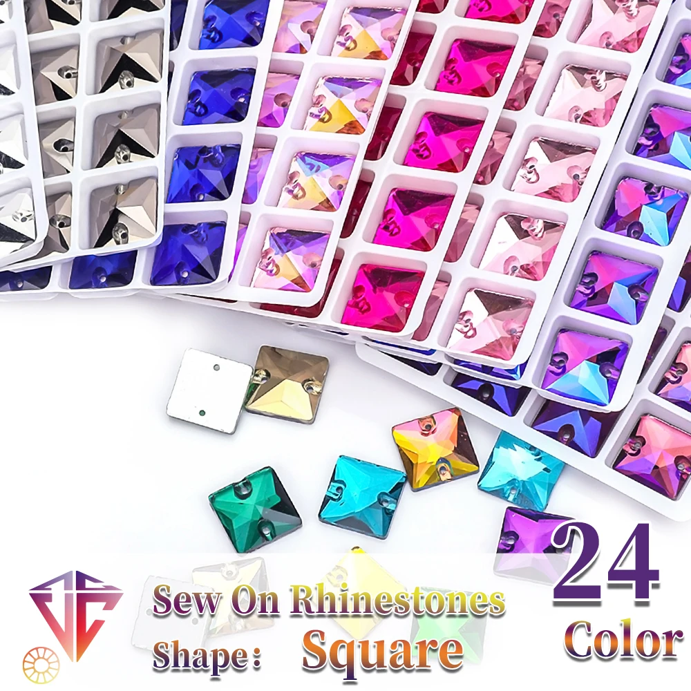 VC Aufnähbare Strass-Steine in Quadratform, Flache Kristalle für Kleidung, Muschelperlen für Hochzeitskleider-Dekoration, DIY
