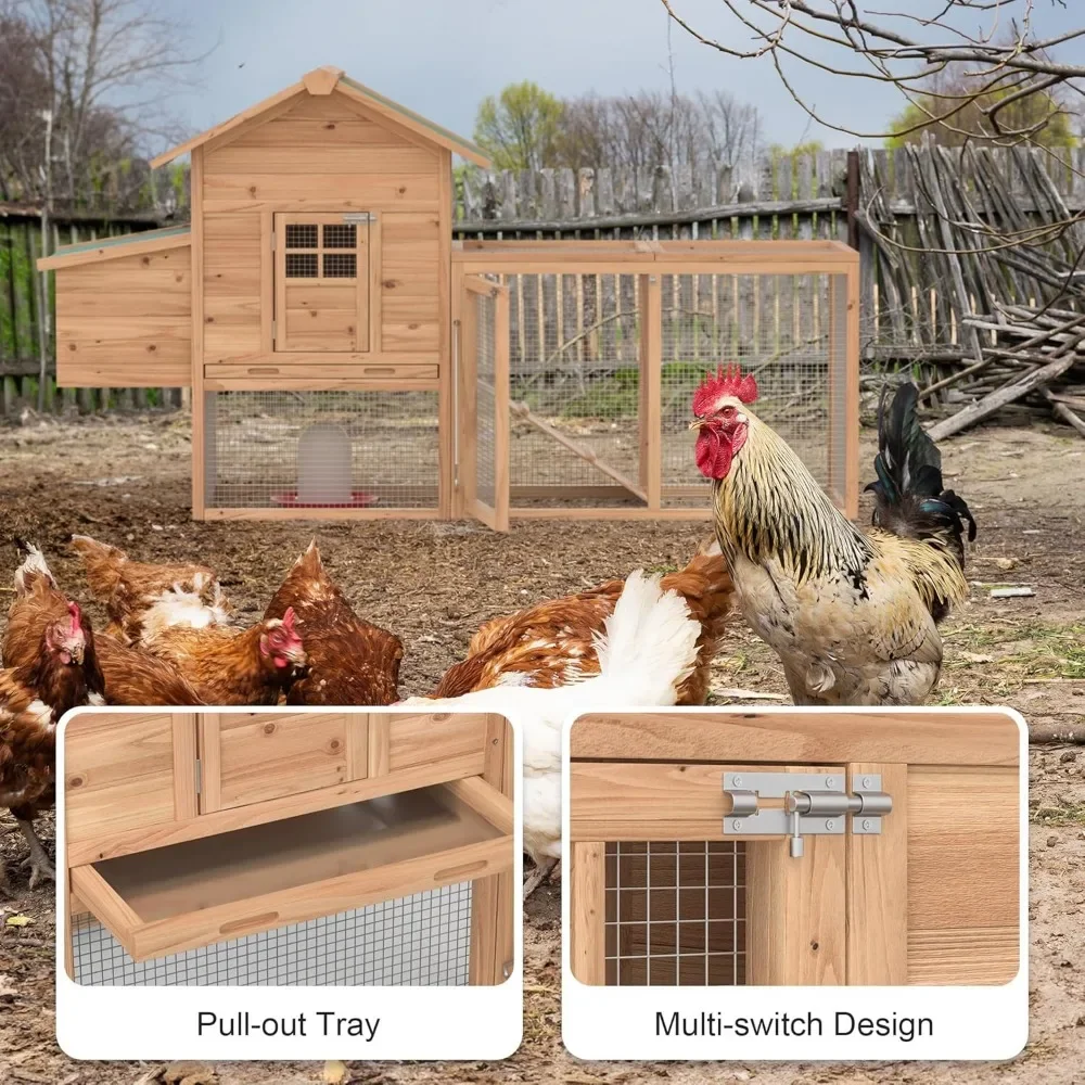 Outdoor Chicken Coop for 2-4 Chickens Wooden Hen House Poultry Pet Hutch Run Cage with Waterproof Asphalt Roof, Wire Fence (80") 3