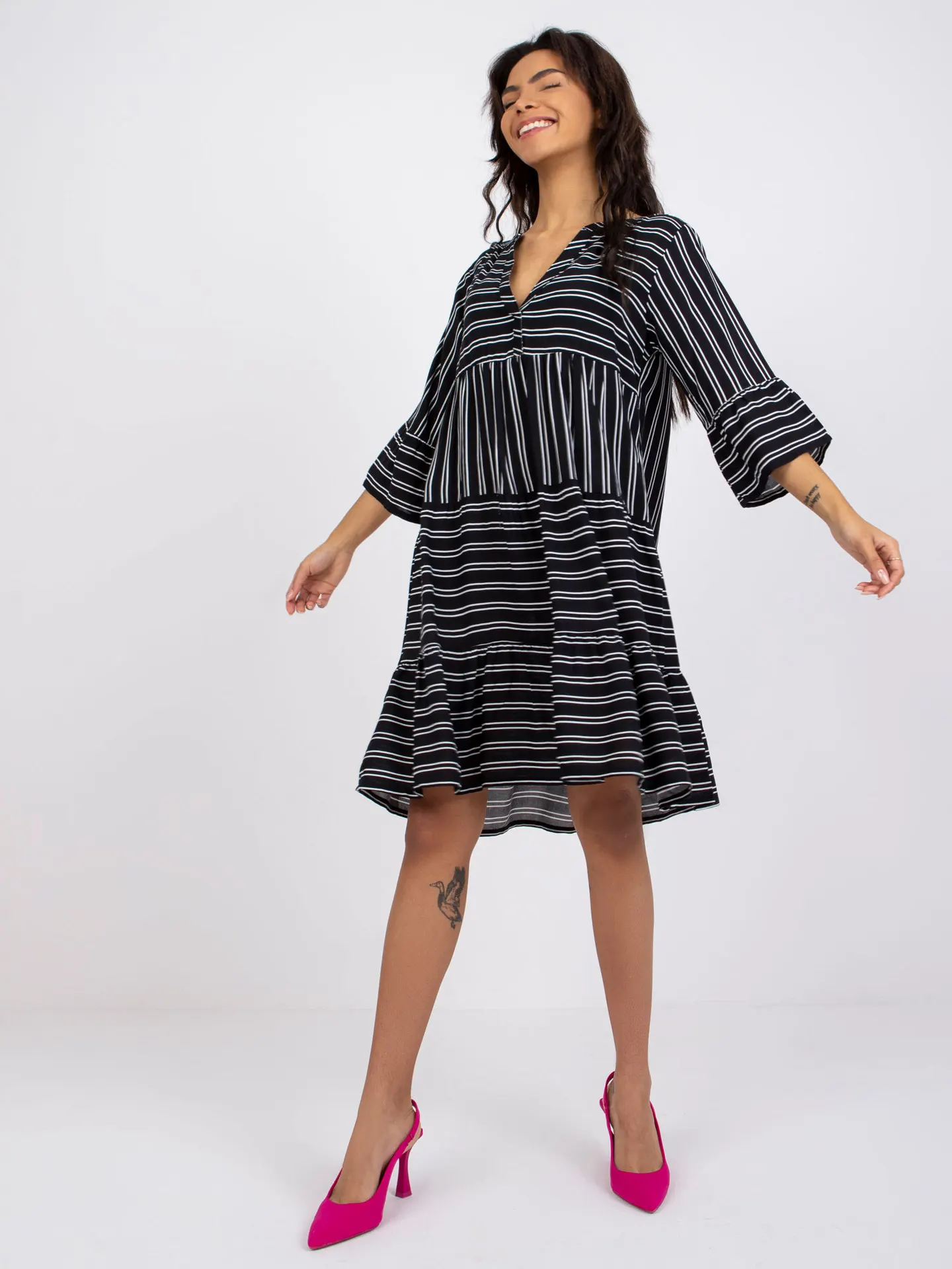 Summer New Women's Midi Dress Fashion Commuter Striped Print Imitation Cotton Loose Flared Sleeves Vacation Casual Dress sexy dress