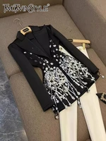 TWOTWINSTYLE Solid High Street Spliced Diamonds Dress For Women Lapel Long Sleeve Evening Party Dresses Female Fashion KDR8A0406 1