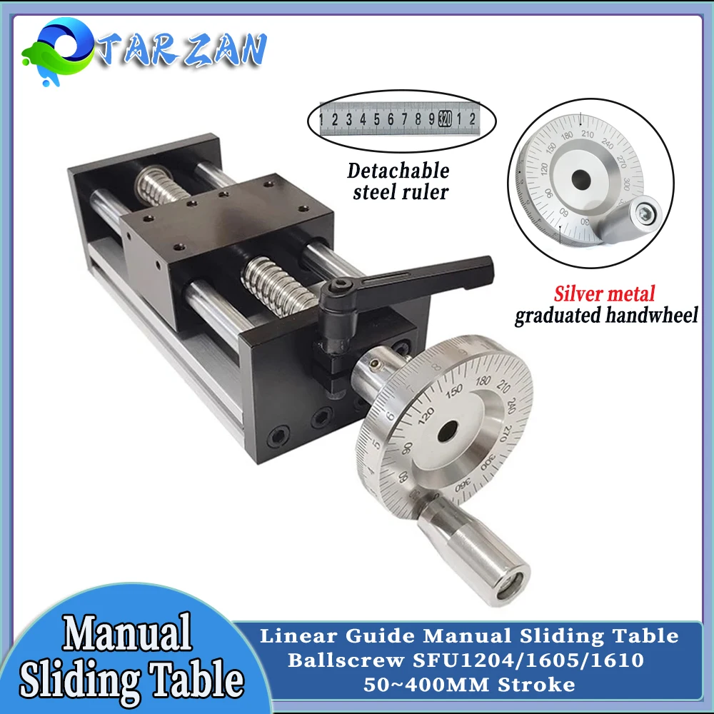 CNC Linear Guide Manual Sliding Table 50~400MM Stroke C7 Ballscrew SFU1204/1605/1610 Linear Stage  With Handwheel Workbench