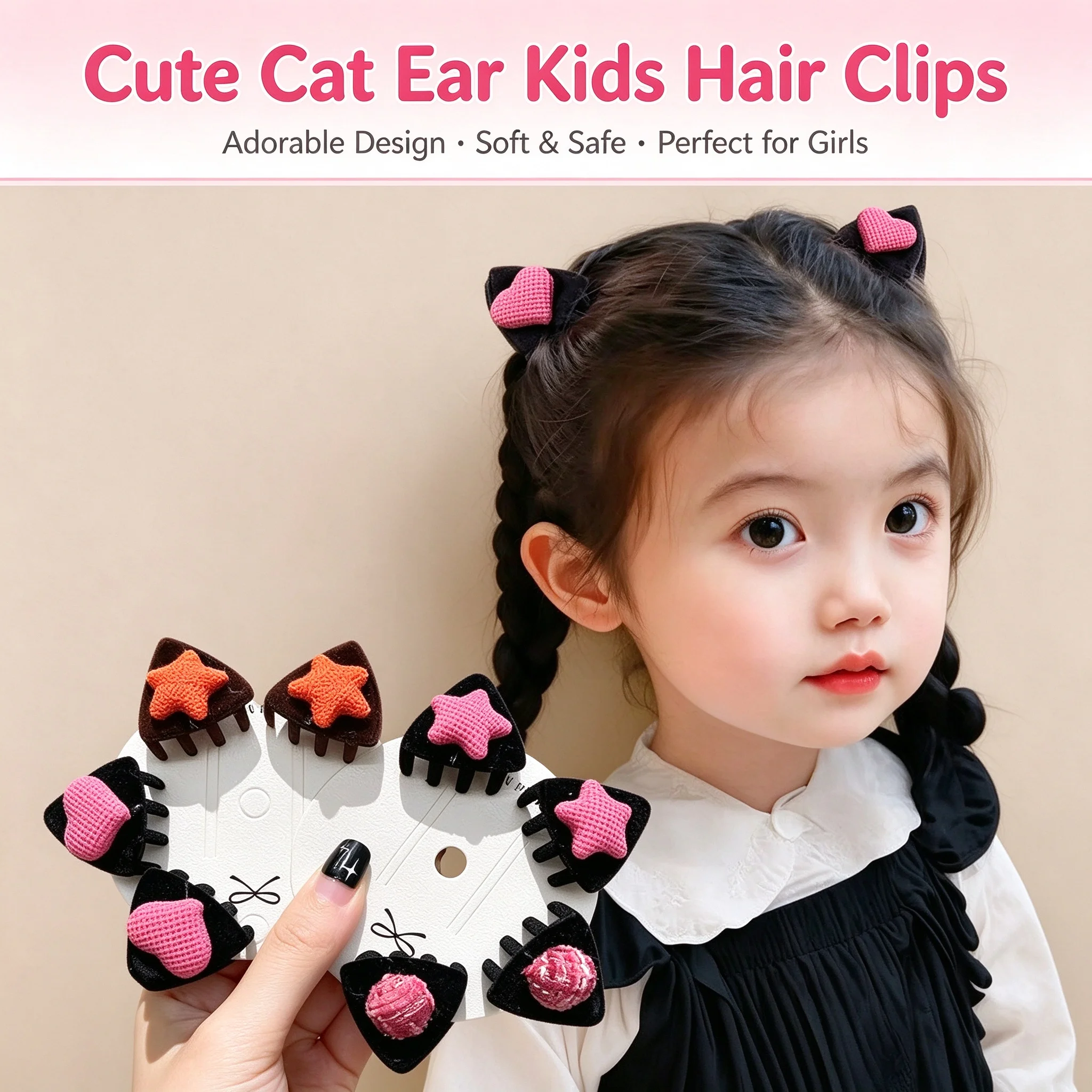 2 Stück Mädchen kleine Dreieck süße Katze herzförmige Stern Haarspangen Creaseless Styling Klaue Clips für Kinder Haarschmuck Geschenk