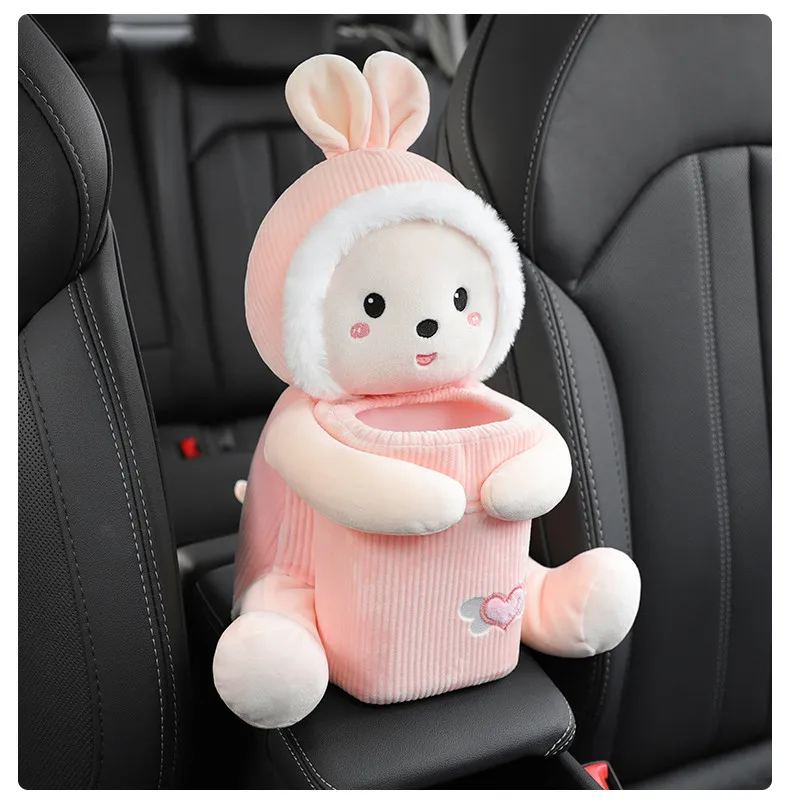 2 in 1 Cute Cartoon Car Tissue Box Creative Lovely Rabbit Short Plush  Tissue Box Holder for Car Armrest Box Car Seat Tissue Box