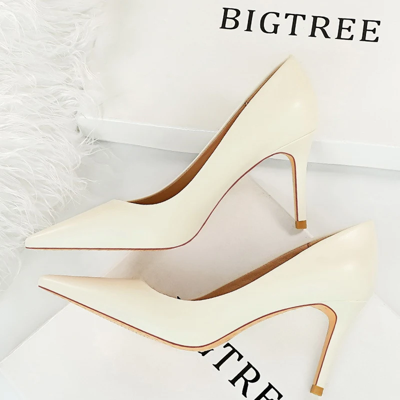 BIGTREE-신발, 여성 7.5 Cm 힐, Pu 가죽, 여성 펌프, 직업, OL 사무실 신발, 뾰족한 새끼 고양이 힐, 숙녀 신발
