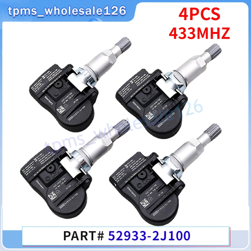 Комплект из 4 датчиков давления в шинах 52933-2J100 для 2014-2018 Hyundai Genesis Santa Fe Kia Venga TPMS 433 МГц 529333N100 Комплект из 4 датчиков давления в шинах 52933-2J100 для 2014-2018 Hyundai Genesis Santa Fe Kia Venga TPMS 433 МГц 529333N100