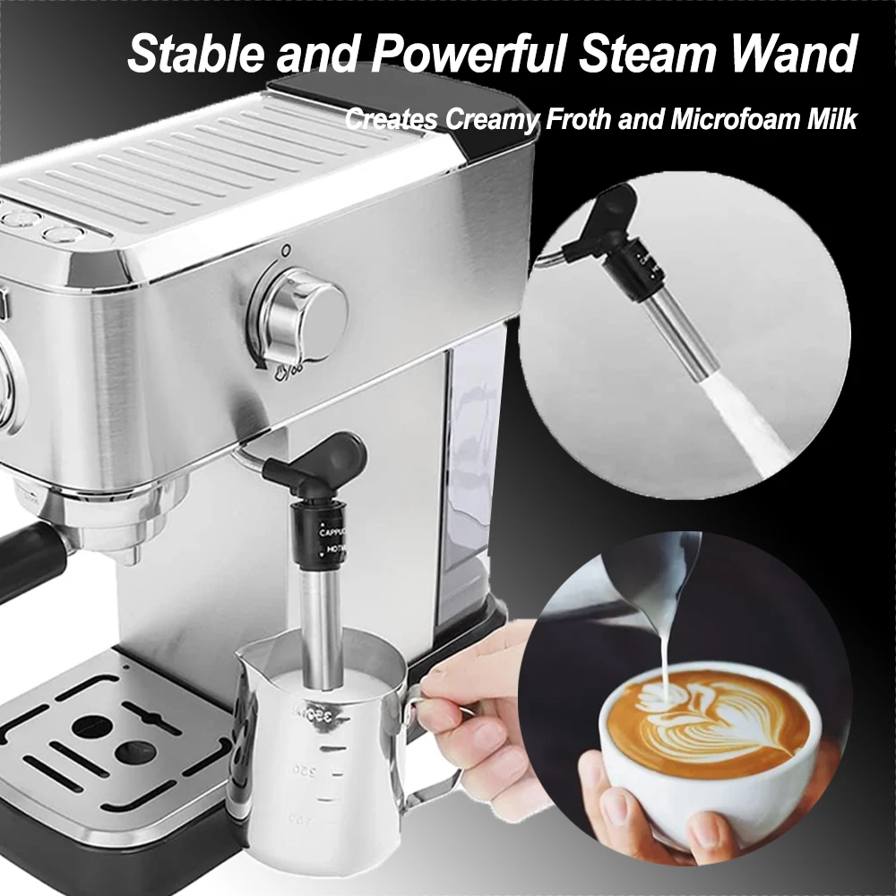 Espresso Machine 15 Bar Coffee Machine With Steam Milk Frother Stainless Steel Coffee Maker 34oz Water Tank 1350W 4