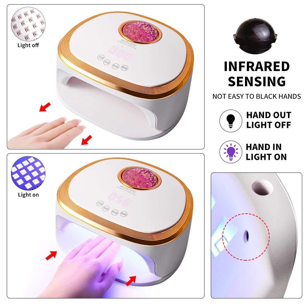45LED 전문 네일 드라이어 UV LED 네일 램프 (네일 젤 폴리쉬 경화용) 4단계 타이머 설정 자동 센서 장비