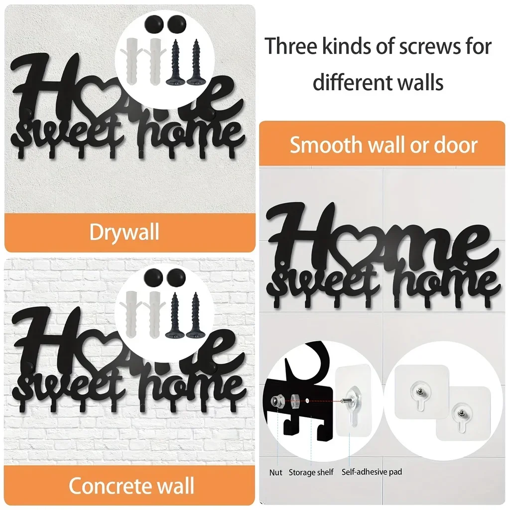 Description Picture 6 of itemKey Rack For Wall, Black Key Holder For Wall Decorative, Metal Wall Decor For Office, Hook for Wall, Iron Art, Coat Hanger