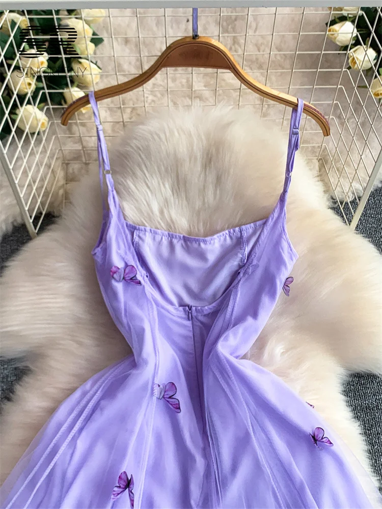 SINGREINY 3D Butterfly Mesh Dress Fairycore Sleeveless Backless Sling High Quality Summer Female French Romantic A-line Dresses 6