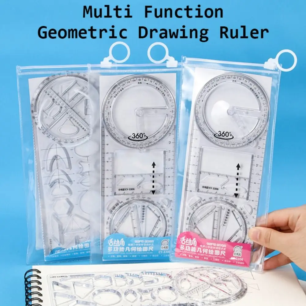 Multi-function Drawing Ruler Set Geometric Figure Ruler High School Mathematics Template Cute With Holes