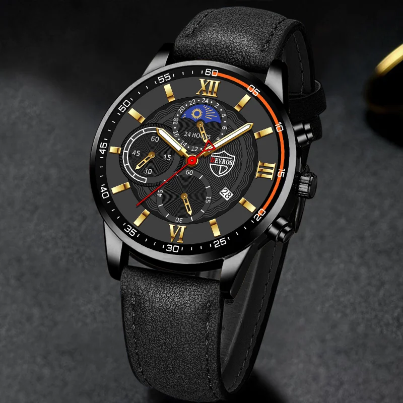 

Fashion Mens Sports Watches Man Business Quartz Wristwatch Luxury Black Leather Bracelet Men Casual Luminous Clock Watch
