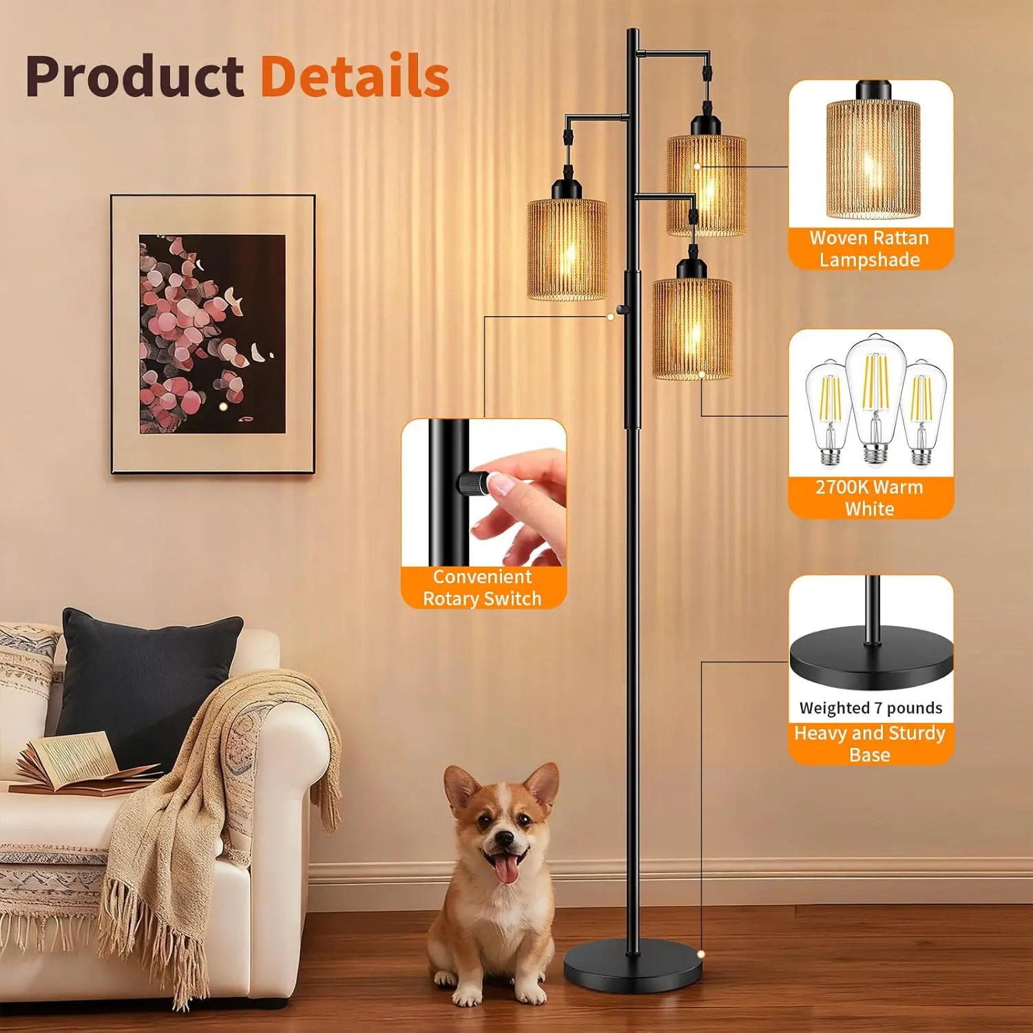 LED bulbs included with floor lamp