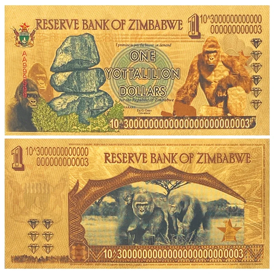 Description Picture 6 of item10 Pcs Zimbabwe Paper Money Gold Plated Foil Banknote Collective Notes for Business Gift Home Collection