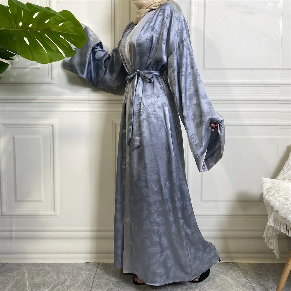 Open Abaya Kimono Printed Satin Loose casual Cardigan Abayas for Women Dubai Turkey Muslim Hijab Dress Islam Pakistani Clothes