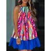 Plus Size Women's Colorful Printed Halter Neck Off-Shoulder Back T