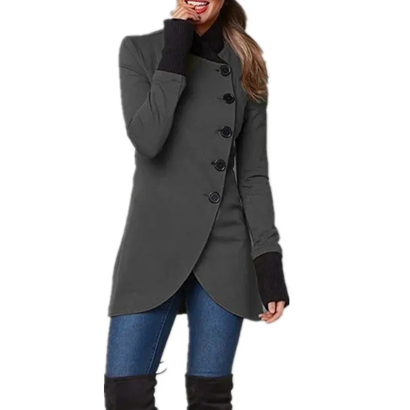 Elegant Button Fashion Jacket Retro Street Autumn Winter Slim Fit Blazer Outerwear Long Sleeve Coat Casual Overcoat Women 2022